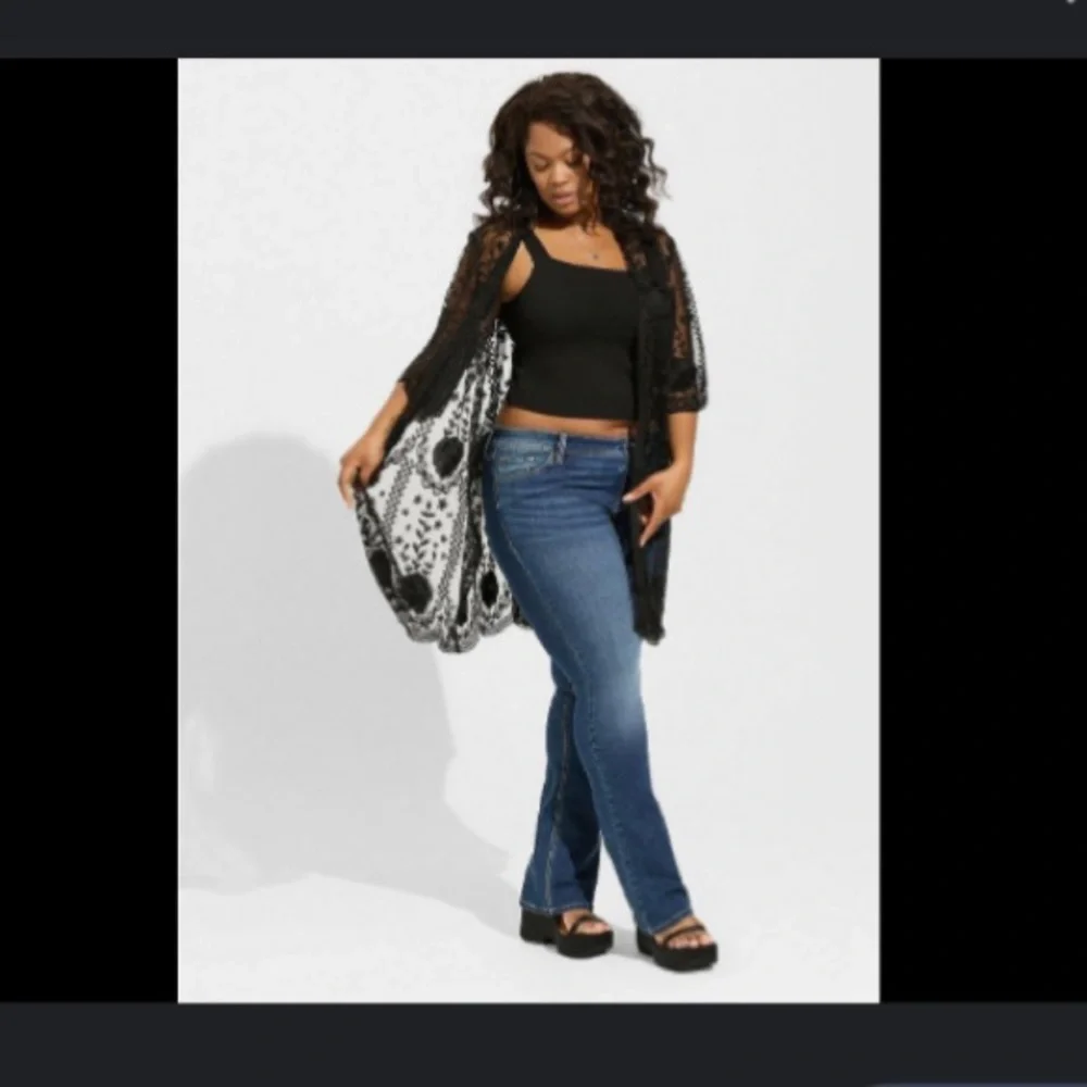 Torrid Kimono Size 1x / 2x plus 14 18 mesh lace gothic sexy crochet black sheer - Picture 4 of 9